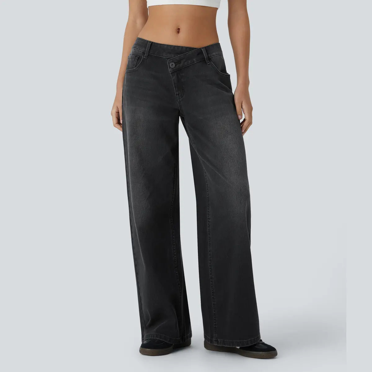 Asymmetric Wide-Leg Denim