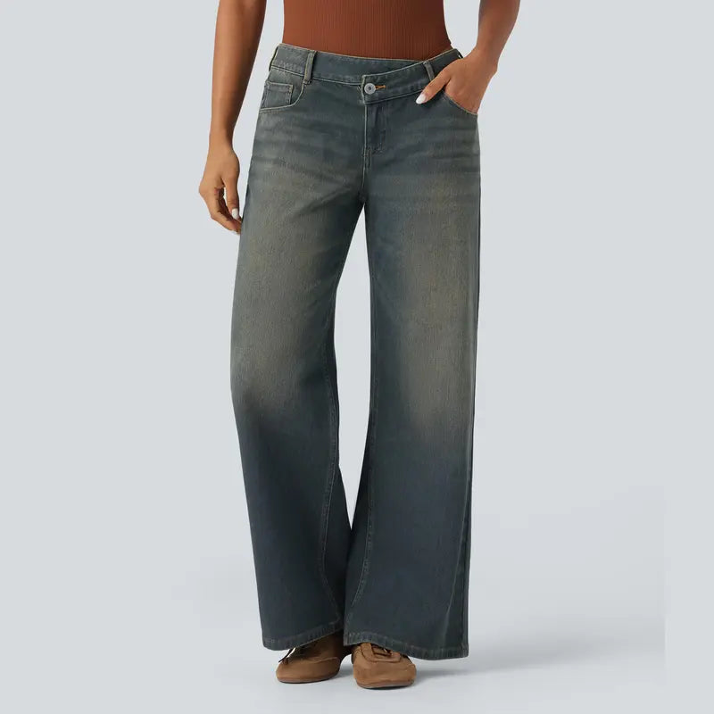 Asymmetric Wide-Leg Denim