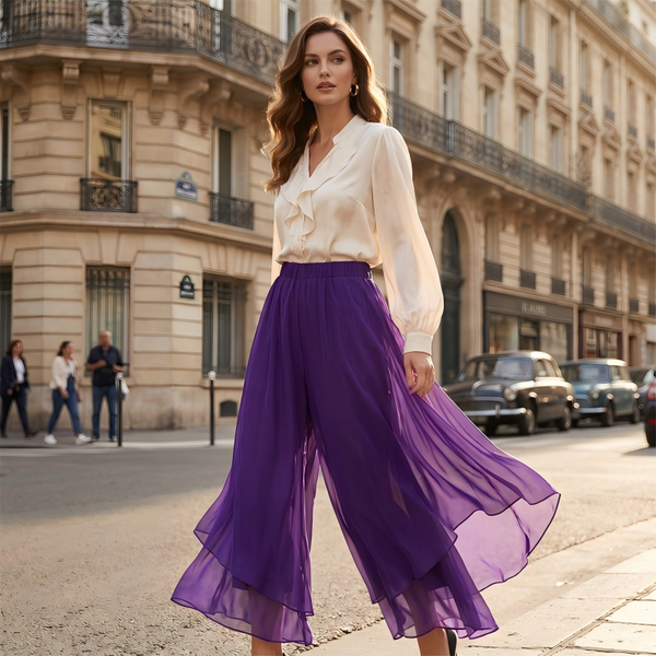Flowline Asymmetrical Chiffon Wide Leg Pants