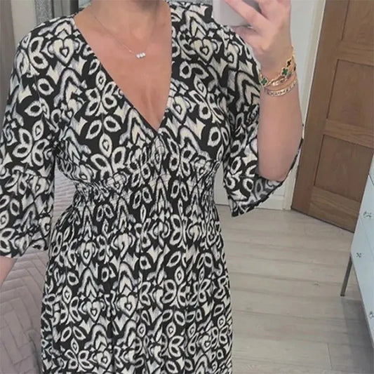 Seaside V-Neck Floral Holiday Dress