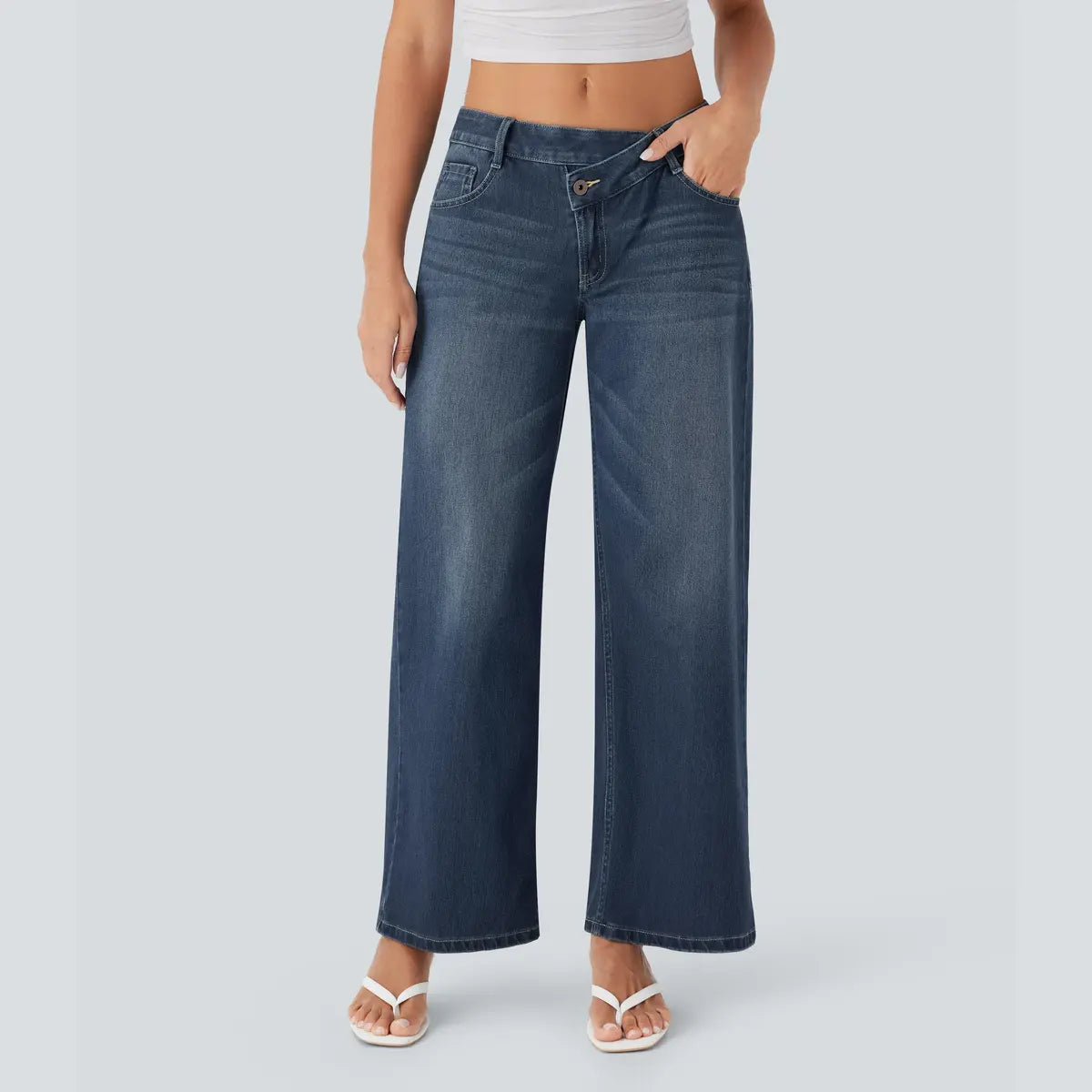Asymmetric Wide-Leg Denim