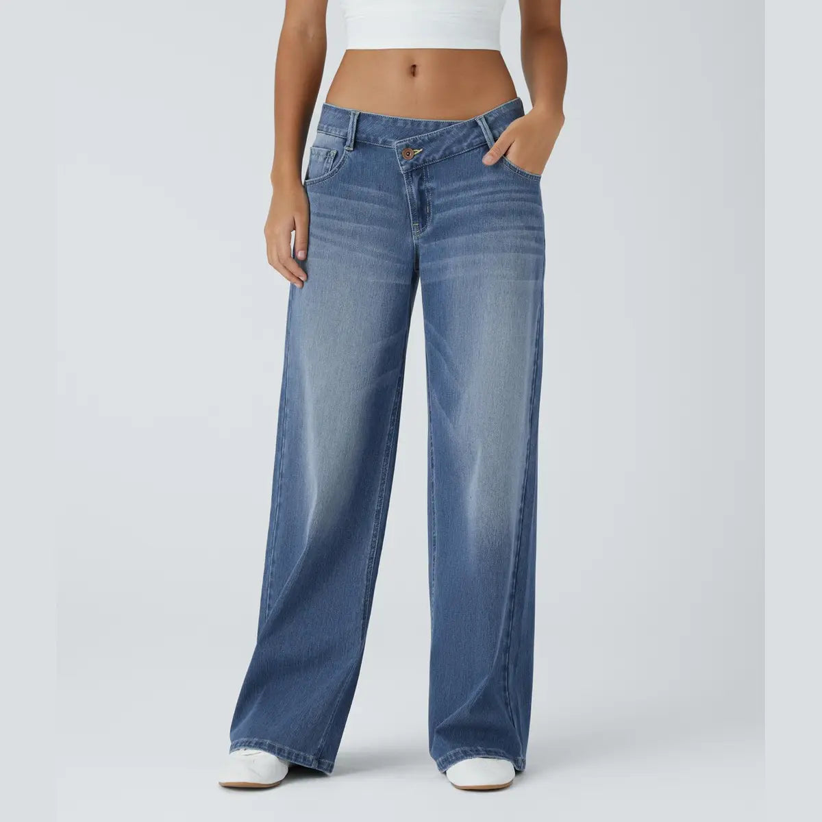 Asymmetric Wide-Leg Denim
