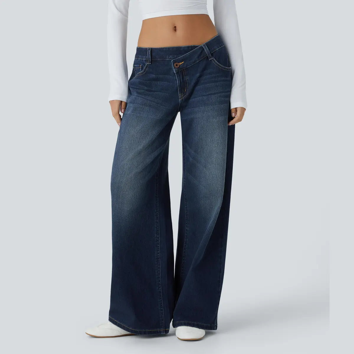 Asymmetric Wide-Leg Denim